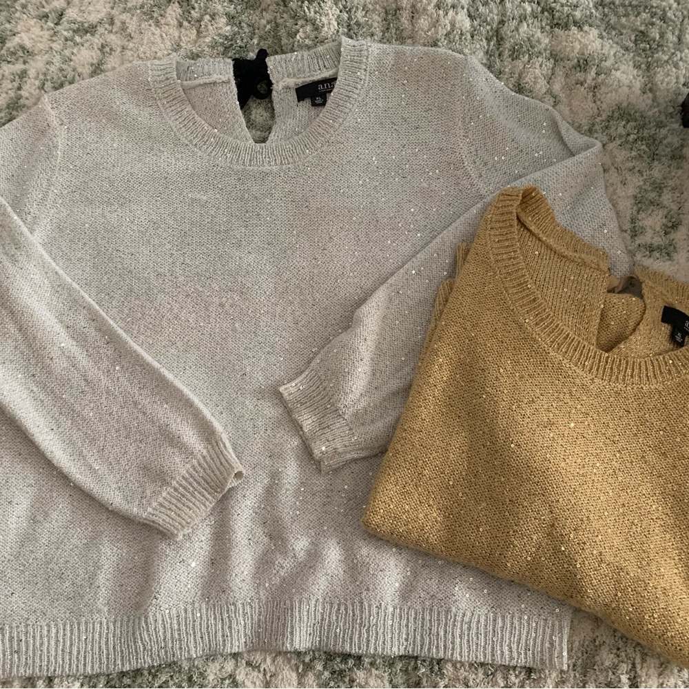 a.n.a Metallic Crewneck Sweater Duo in Silver and Gold